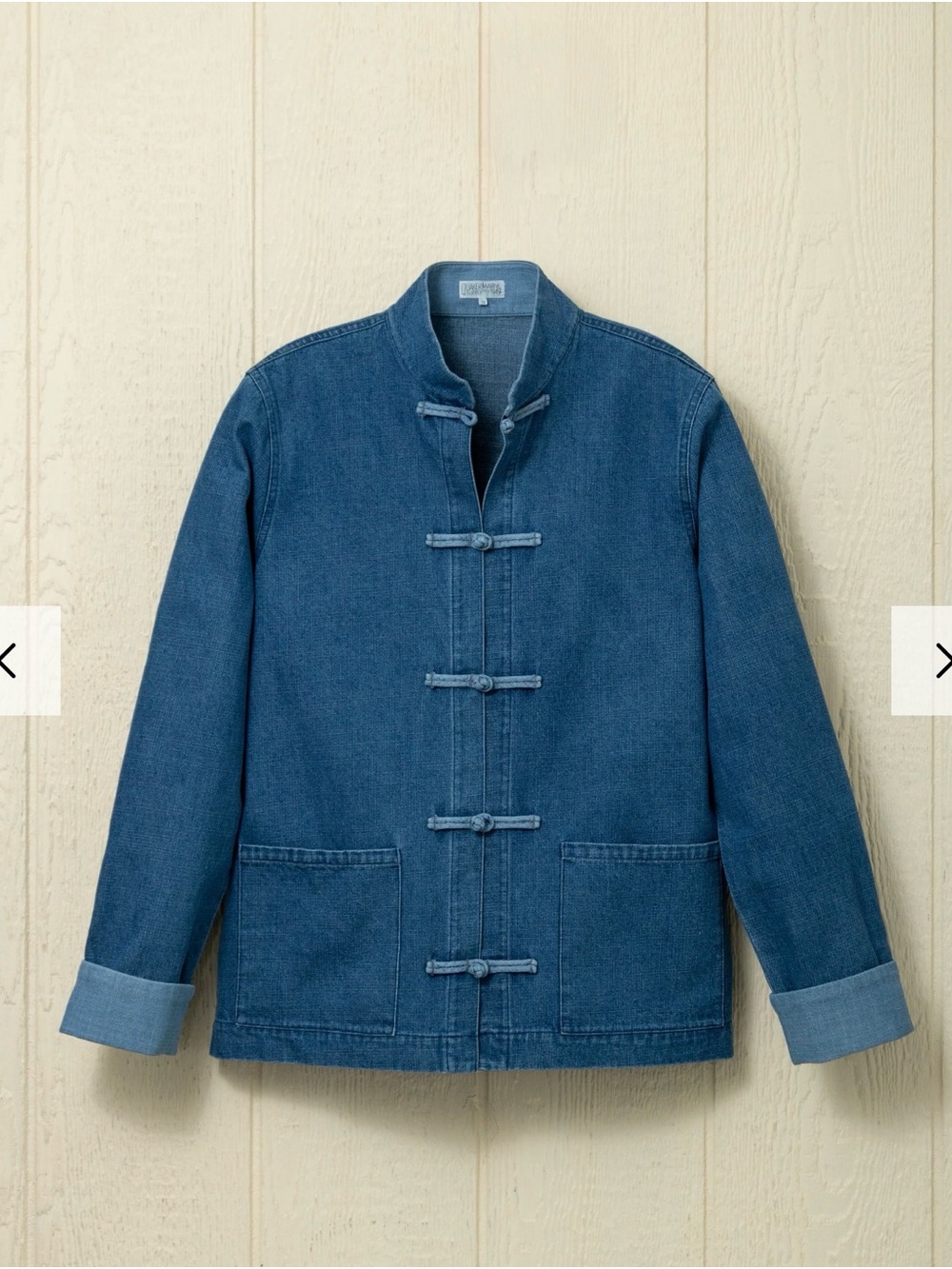 Women’s Martinique light wash Blue Denim Toggle Jacket with Stand Collar
